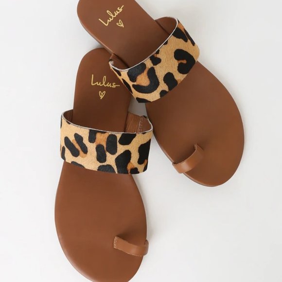 Lulus Tessa Leopard Calf Hair Toe Loop Sandals - Picture 4 of 4